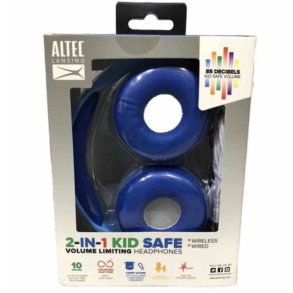 Altec Lansing Kid Safe Hero Blue 2-in-1 Wired & Wireless Over The Ear Headphones - Picture 2 of 11